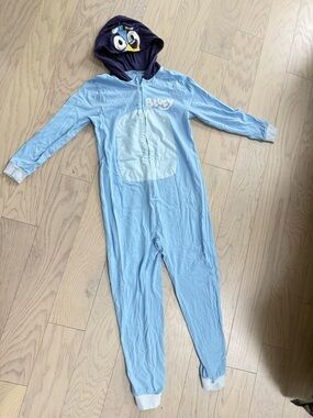Bluey Light Blue Kids Hooded One-Piece Footie with Character Hood